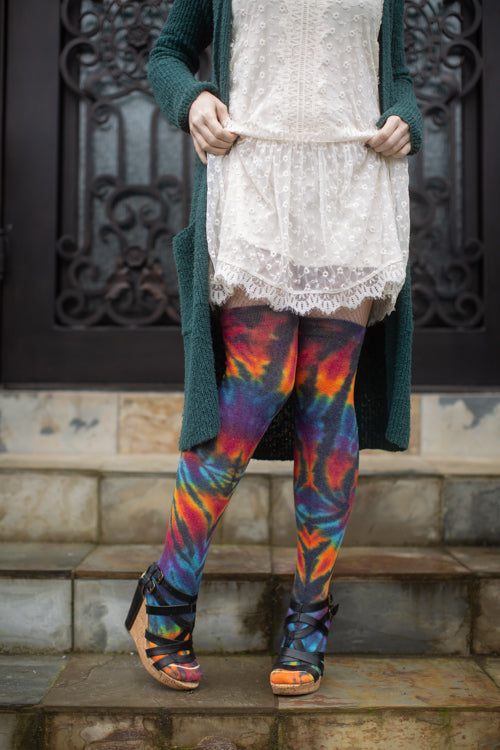 Extraordinary Tie Dye Thigh High - Spiral Black Rainbow
