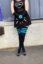 Neon Power Stripe Thigh High Socks - Neon Blue