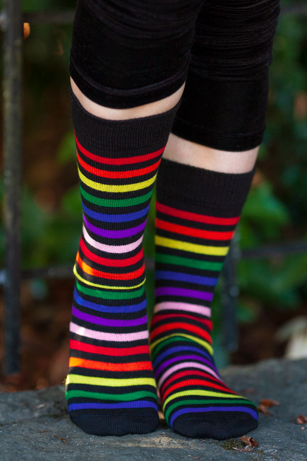 Rainbow Brights Crew Socks - Black and Rainbow