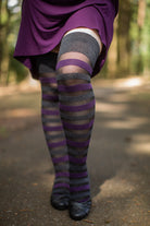 Gossamer Stripes Extraordinary Thigh High - Dark Charcoal/Plum