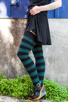 Longer Striped Extraordinary Thigh High in Black and Teal