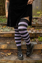 Longer Striped Extraordinary Thigh High in Black and Lilac
