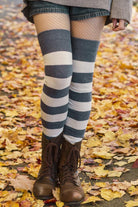 Longer Striped Extraordinary Thigh High in Steel Blue and Sweet Cream
