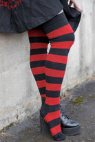 Striped Extraordinary Thigh High Socks - Black/Red