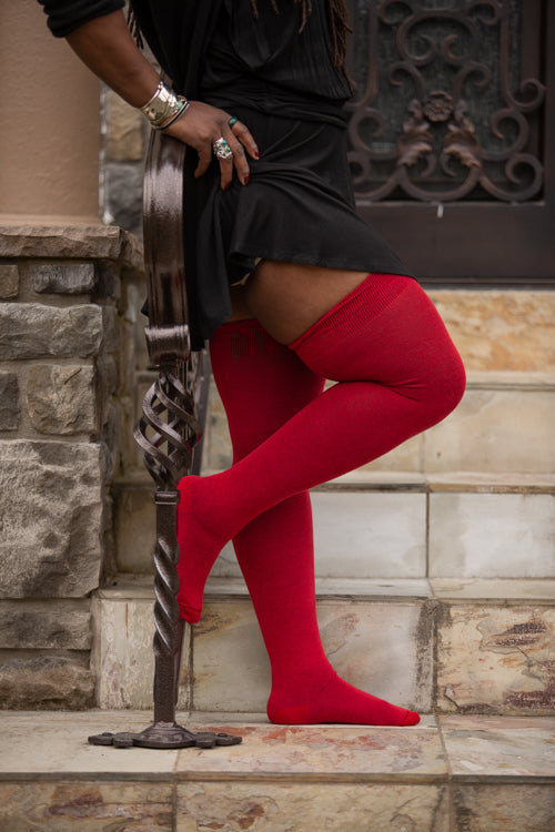 Longer Extraordinary Thigh High Socks in Red