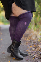 M45 Ribbed Thigh High with Roll Top - Plum
