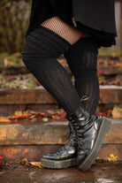 Longer M45 Ribbed Thigh High with Roll Top - Black