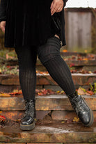 Longer M45 Ribbed Thigh High with Roll Top - Black