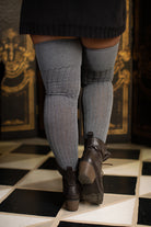 Longer M45 Ribbed Thigh High with Roll Top - Charcoal