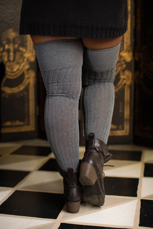 Longer M45 Ribbed Thigh High with Roll Top - Charcoal