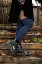 Longer M45 Ribbed Thigh High with Roll Top - Navy