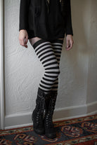 M Stripes Thigh High Socks - Black/Grey