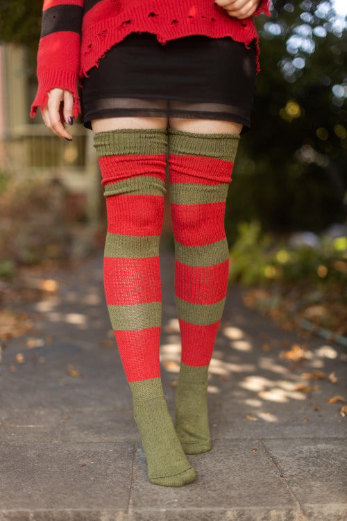 Nightmare Sweater Stripes Thigh High - Elm Street