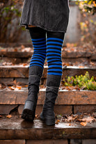 Super Stripes Thigh High Socks - Black/royal