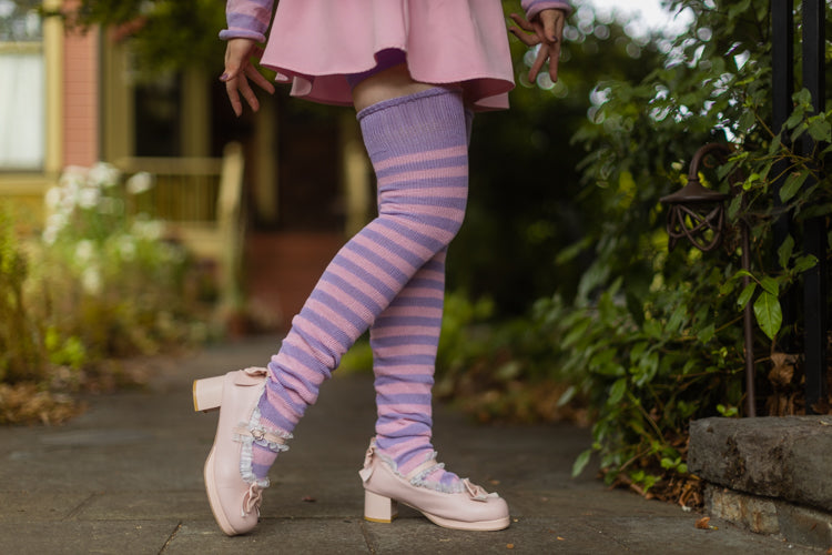Super Stripes Thigh High Socks - lilac/pink