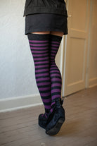 Super Stripes Thigh High Socks - Black/purple