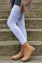 Longer M45 Ribbed Thigh High with Roll Top - White