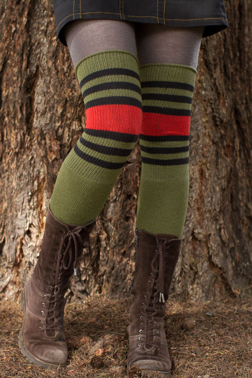 Dreamy Striped OTK Tube Socks -Olive/Red/Black