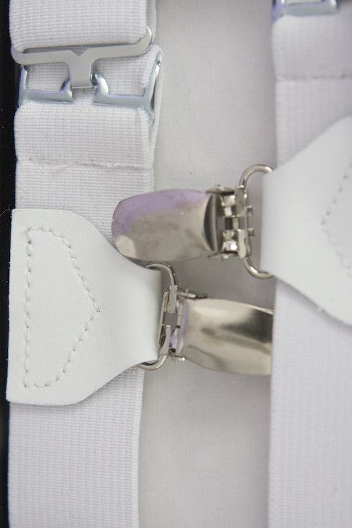Extra Long Sock Garters with Suspender Clips - White