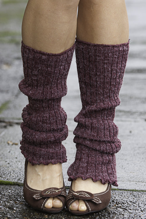 Ribbed Knit Leg Warmers in Burgundy