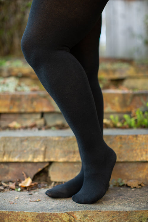 Plus Size Signature Cotton Tights - Black - Large/Tall