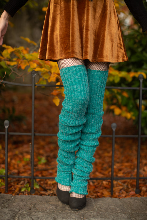Super-Long Ribbed Leg Warmers - Peacock