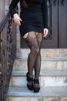 Polka Dot Fishnet Suspender Tights with Cuban Heel