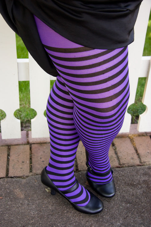Plus Size Striped Tights - Black & Purple