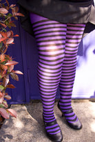 Plus Size Striped Tights - Black & Purple