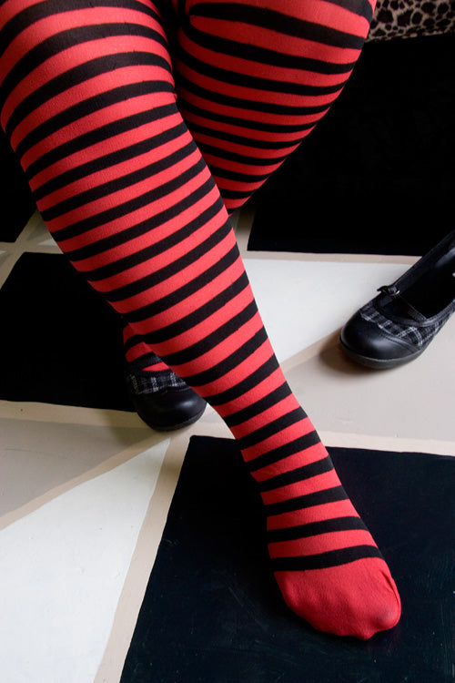 Plus Size Striped Tights - Black & Red