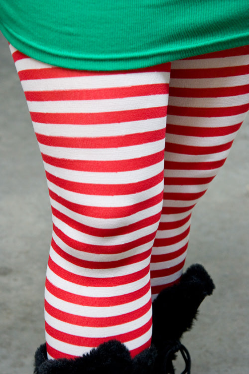 Plus Size Striped Tights - White & Red 