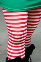 Plus Size Striped Tights - White & Red 
