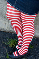 Plus Size Striped Tights - White & Red 