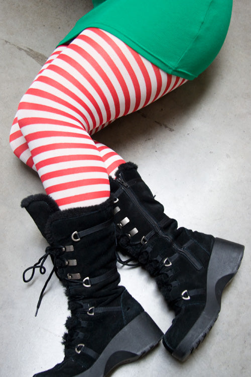 Plus Size Striped Tights - White & Red 