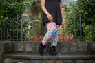 Longer Tie Dyed Extraordinary Thigh High - Black Rainbow Spiral