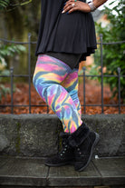 Longer Tie Dyed Extraordinary Thigh High - Black Rainbow Spiral