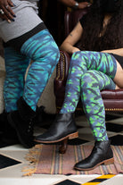 Longer Tie Dyed Extraordinary Thigh High - Blue/Teal/Black Crinkle