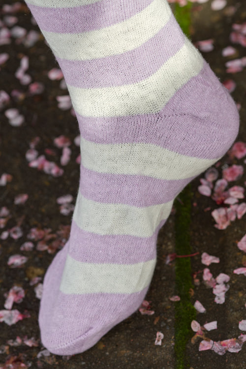 M Stripes Thigh High Socks - Lilac/Sweet Cream