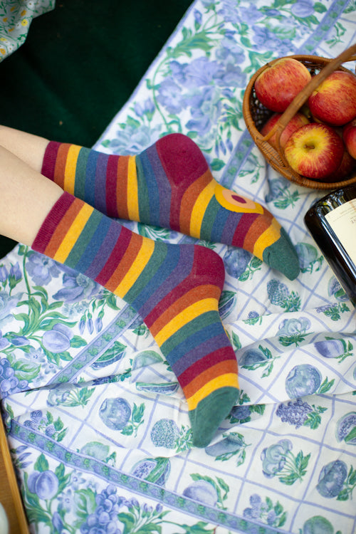 Heather Rainbow Striped Crew - Medium