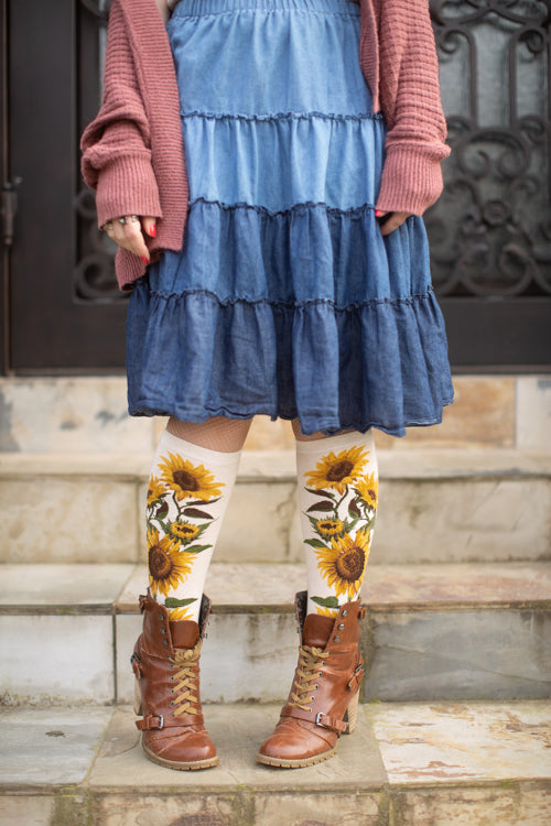Sunflower Knee High - Heather Cream