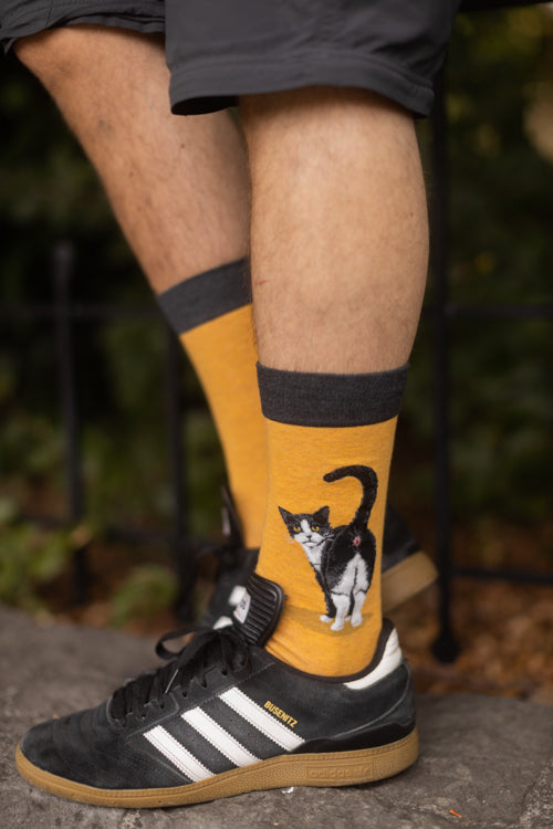 Tuxedo Cat Butt Crew - Heather Gold - Large