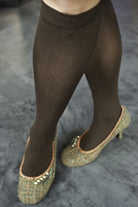 Opaque Solid Nylon Trouser Socks - Brown