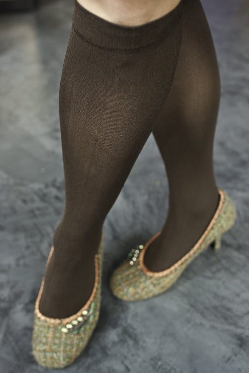 Opaque Solid Nylon Trouser Socks - Brown