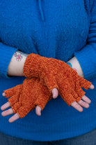Chenille Fingerless Gloves - pumpkin