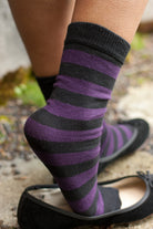 Simply Striped Tube Socks - Black/Plum