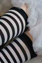Striped Nylon Thigh High - Black & White