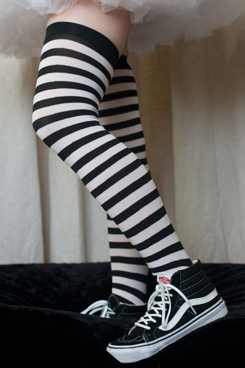 Plus Size Striped Over the Knee - Black/White