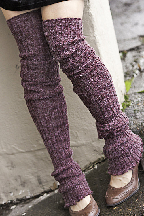 Super-Long Ribbed Leg Warmers - Burgundy
