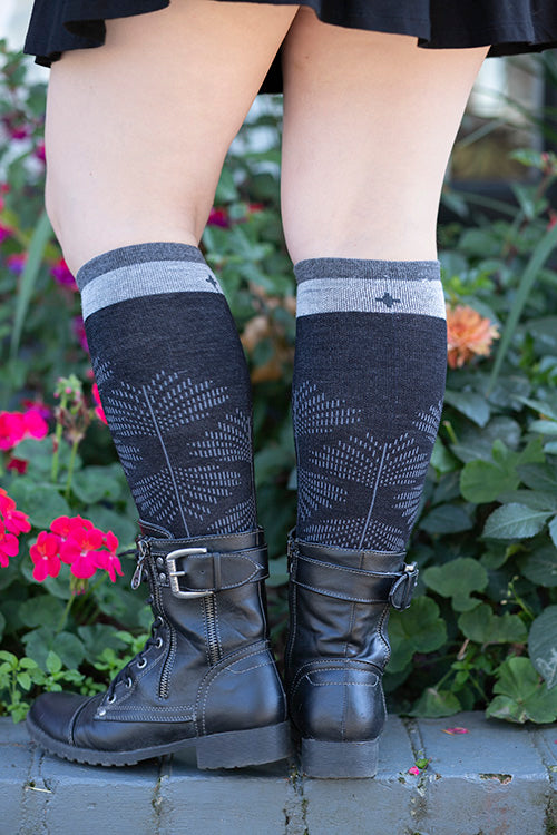 Full Floral Compression Knee High - Black