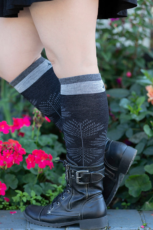 Full Floral Compression Knee High - Black